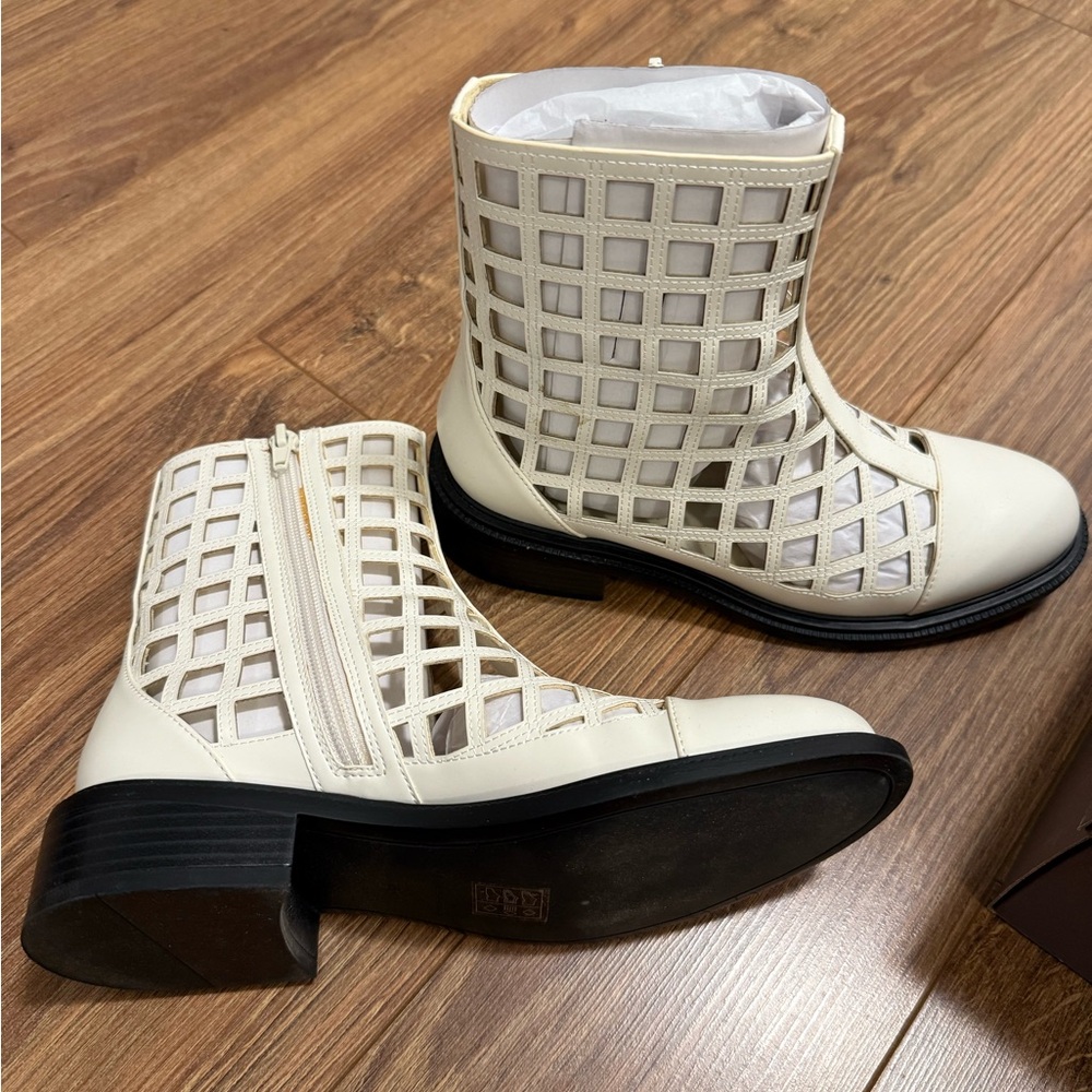 Charles & Keith Cream Ankle Boots with Geometric Design